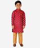 P-MARK Full Sleeves All Over Paisley Motif Self Design Detailed Kurta With Pyjama - Maroon