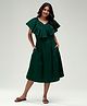MoMoms Short Sleeves Pleated Cape Solid Maternity & Nursing Dress - Bottle Green