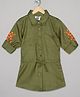 The Sandbox Clothing Co Full Sleeves Floral Embroidery Detailing Shirt Style Dress With Gather Cord - Green