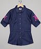 The Sandbox Clothing Co Full Sleeves Floral Embroidery Detailing Shirt Style Dress With Gather Cord - Navy Blue