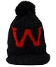 Kid-O-World W Embroidered Woollen Bobble Tee Cap- Black