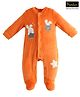 iDO Italy Velvet Full Sleeves Footsie Winter Wear Romper With Bunny & Star Patch- Orange