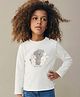 iDO Italy Interlock Full Sleeves T-Shirt Puppy Print & Bow Applique - Cream