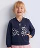 iDO Italy Cotton Full Sleeves Jacket Glitter Text Print- Navy Blue