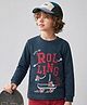 iDO Italy Cotton Full Sleeves Text Print & Embroidery T-shirt - Navy Blue