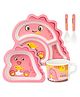 Fiddlerz Bamboo Baby Tableware Dinning Set Dinosaur Design Pack of 5 - Pink