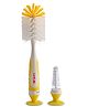 LuvLap 2-in-1 Bristle Baby Bottle Cleaning Brush & Nipple Cleaner, Grooved Handle with Suction Base, Cleans Bottles (Yellow)