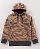 Earth Conscious Full Sleeves Seamless Tiger Printed Hooded Fleece Sweatshirt - Beige & Black
