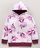 Earth Conscious Full Sleeves Seamless Tropical Flowers & Leaf Printed Hooded Fleece Sweatshirt - Purple