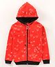 Earth Conscious Full Sleeves All Over Car Printed Hooded Fleece Sweatshirt - Red