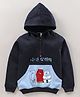 Earth Conscious Fleece Full Sleeves Bears Trio Printed Hooded Sweatshirt - Black Blue