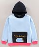 Earth Conscious Fleece Full Sleeves Kitten Printed Hooded Sweatshirt - Sky Blue Black