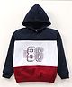 Earth Conscious Full Sleeves League 86 Printed Color Blocked Fleece Hoodie Sweatshirt - Navy Blue White & Maroon