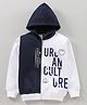 Earth Conscious Full Sleeves Placement Text Printed Color Blocked Fleece Hoodie Sweatshirt Hoodie - White & Navy Blue