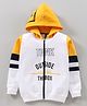 Earth Conscious Full Sleeves Placement Text Printed Color Blocked Fleece Hoodie Sweatshirt Jacket - White & Yellow