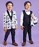 Babyhug Full Sleeves Party Suit With Blazer Floral Print- White & Blue