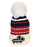 Miss Diva Stripe & So Happy Text Applique Detailed Bobble Cap - Off White