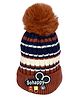 Miss Diva Stripe & So Happy Text Applique Detailed Bobble Cap - Brown