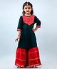 FlyFinns Three Fourth Sleeves Gota Patti Striped Lace Detailed Kurta With Coordinating Lace Embellished Sharara - Green