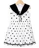 Young Birds Cap Sleeves Sailor Collar Lace Trim Polka Dot Printed Gathered Dress - Black & White