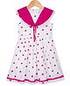 Young Birds Cap Sleeves Sailor Collar Lace Trim Polka Dot Printed Gathered Dress - Pink & White