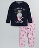 Little Marine Full Sleeves Cat & Popcorn Printed Night Suit - Blue