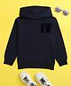 NUSYL Cotton Fleece Unisex Full Sleeves Smile Print Hooded Sweatshirt - Navy Blue