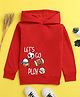 NUSYL Full Sleeves Lets Go Play Text With Football & Volleyball Printed Hooded Sweatshirt - Red