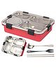 Fiddlerz Stainless Steel Lunch Box with Steel Spoon Fork and Chopstick (Color May Vary)