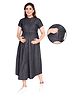 Mamma'S Maternity Half Sleeves Solid Button Down Fit & Flare Maternity Dress - Black