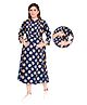 Mamma's Maternity Three Fourth Sleeves Polka Dot Printed Fit & Flare Maternity Dress - Blue