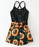 Kookie Kids Sleeveless Jumpsuit Floral Print & Bow Applique - Black