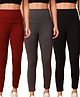 Morph Pack Of 3 Post Delivery Compression Solid Ankle Length Maternity Leggings - Maroon Black & Steel Grey