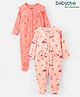 Babyoye Eco Conscious Cotton Waffle Knit Full Sleeves Floral Printed Sleep Suit with Eco Jiva Finish Pack Of 2 - Pink & Peach