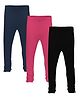 3PIN Pack Of 3 Full Length Solid Leggings - Navy Blue Dark Pink & Black