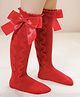 Flaunt Chic Swirl Design Detailed & Bow Embellished Socks - Red