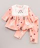 Mom's pet Full Sleeves All Over Deer & Flower Printed Winter Frock With Leggings - Peach