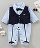 Mom's pet Full Sleeves Bow Applique Detail Romper With Attached Jacket - Blue