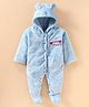 Bodycare Full Sleeves Winter Wear Hooded Footed Romper Little Princess Embroidery - Light Blue