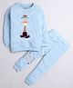 Polka Tots Full Sleeves Giraffe Printed Tee With Lounge Pant Set - Sky Blue