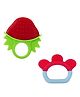 Infantso Non-Toxic Food-Grade Silicone Baby Teether BPA-Free for Pain-Relief Easy Teething Strawberry & Blue Ring  Pack of 2 - Green Blue