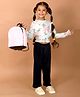 Lilpicks Couture Full Sleeves Vintage Floral Printed Smocked Waist Top Pant - Green & Navy Blue