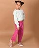 Lilpicks Couture Full Sleeves Seamless Flower Printed Smocked Waist Top With Pant - Light Blue & Pink