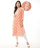 Bella Mama Viscose Soft Rayon All Over Butti Pleated With Handwork Maternity Kurta With Pocket - Orange