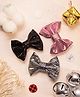 Knotty Ribbons Pack Of 3 Metallic Faux Leather Bows On Alligator Hair Clips- Black Silver & Pink