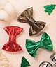 Knotty Ribbons Pack Of 3 Metallic Faux Leather Bows On Alligator Hair Clips- Red Green & Golden
