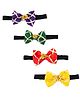 CHOKO Set Of 4 Cotton Ethnic Wedding Themed Ghungroo Embellished Bow Hair Bands - Red Green Yellow & Purple