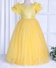 Ministitch Layered Short Sleeves Sequin & Pearl Embellished Bodice Fit & Flare  Mesh Ball Gown - Lemon Yellow
