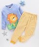 Babyhug Cotton Full Sleeves Night Suit Lion & Stripes Print- Blue & Yellow
