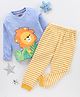 Babyhug Cotton Full Sleeves Night Suit Lion & Stripes Print- Blue & Yellow